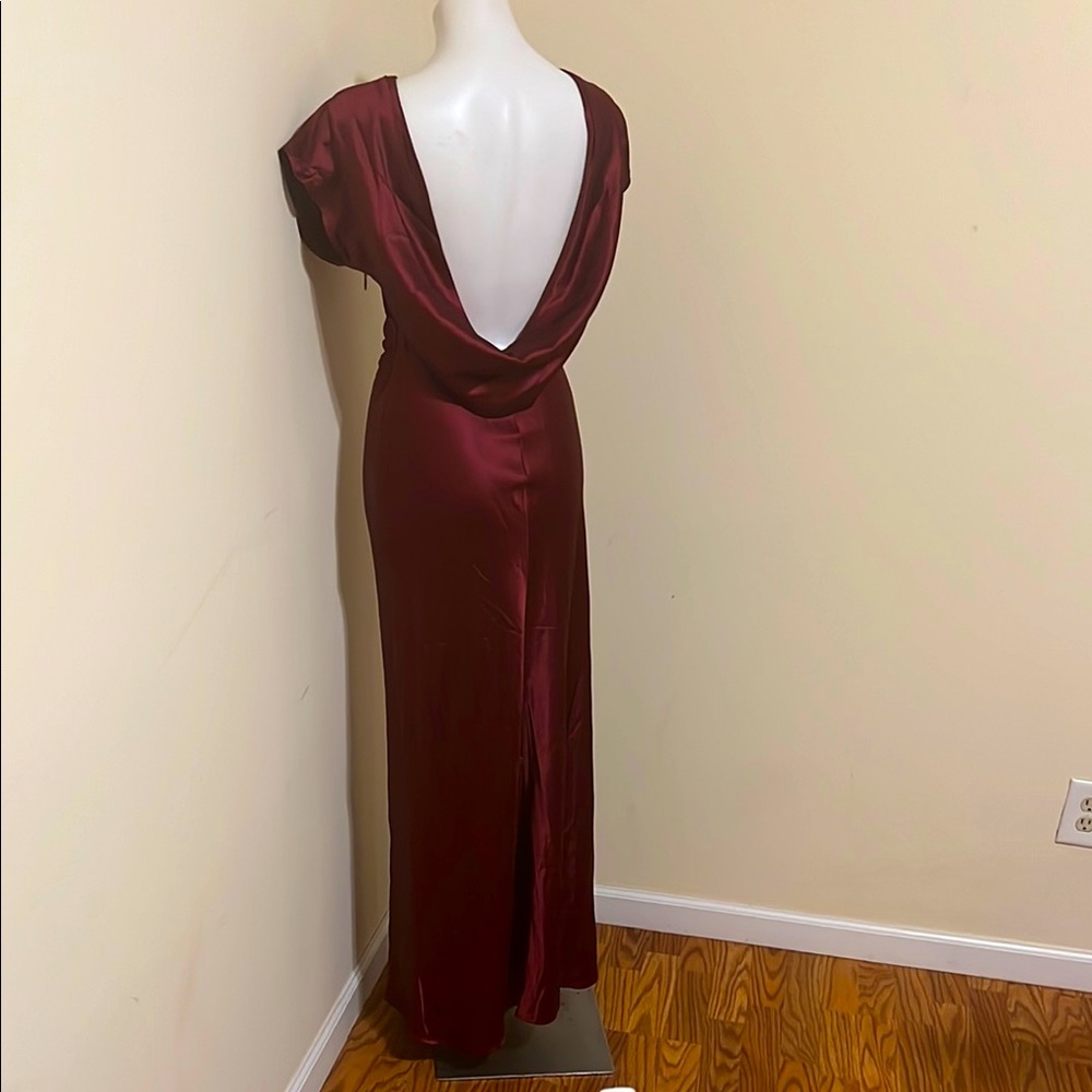 lulus captivating presence wine red Satin cowl back maxi Dress